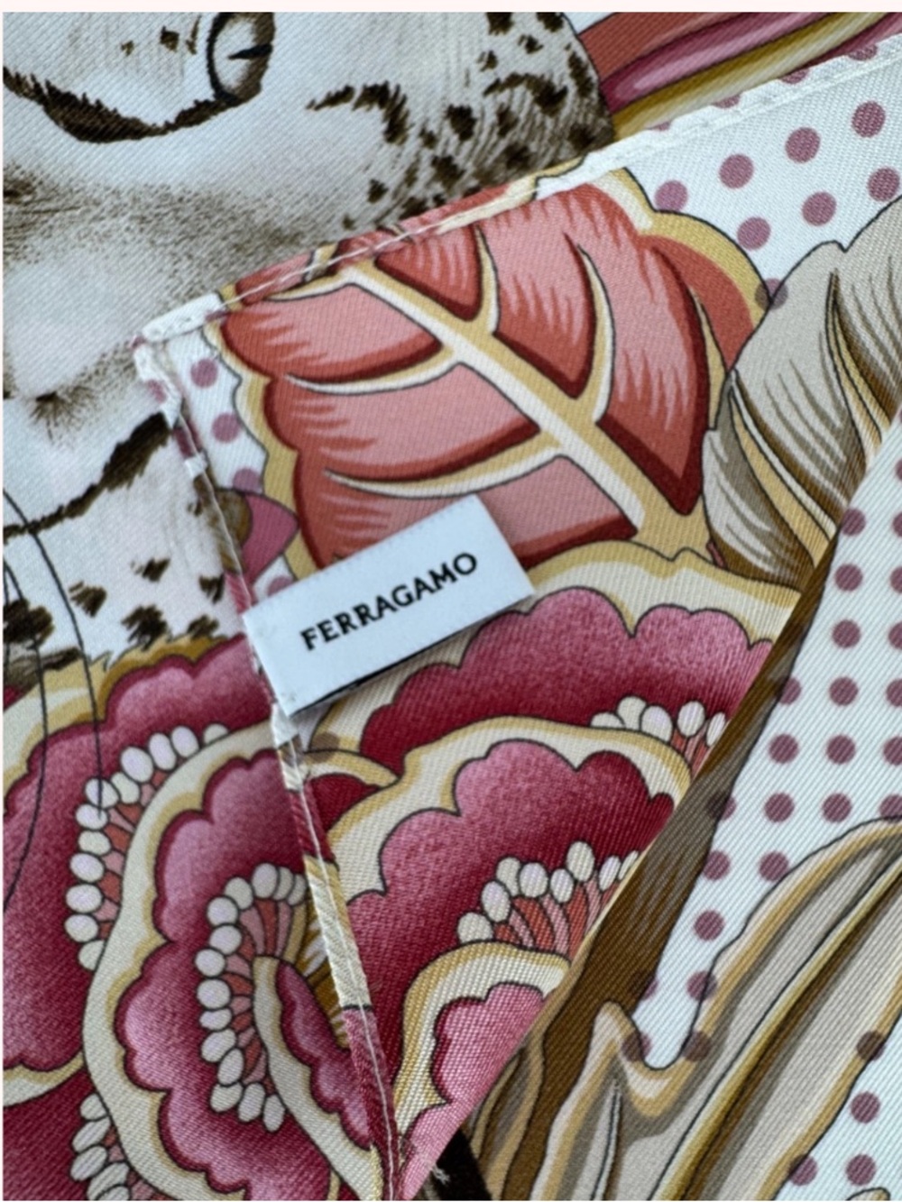 Vintage Ferragamo Silk Cheetah Floral Pocket Square Scarf Made in Italy - Picture 3 of 8